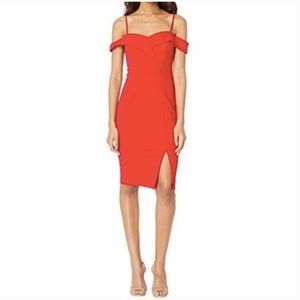 Bebe Off the Shoulder Red Slit Dress